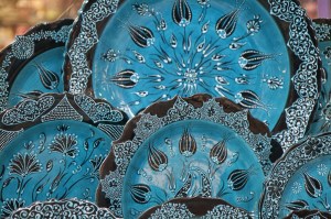 Tulips painted on ceramic dishes